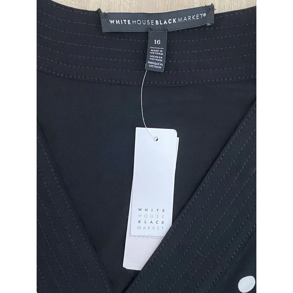 White House Black Market Black Polka Dot Long Sleeve Faux Wrap‎ Dress Size 16
